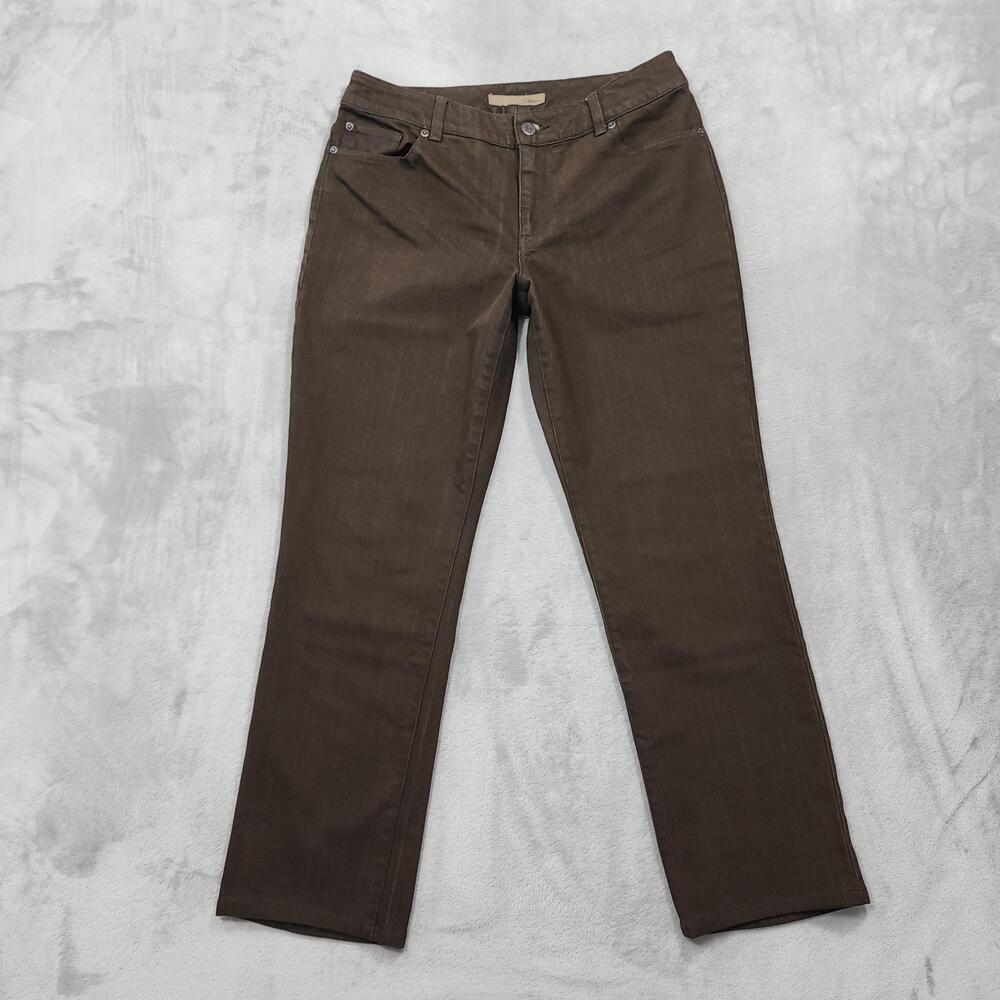Chico's Platinum Jeans Womens 1 8/M SHORT Brown Ultimate Fit Slim Leg Stretch